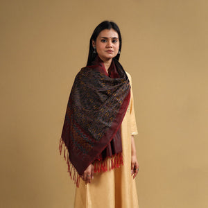 Brown - Handloom Mulberry Silk Pochampally Ikat Stole 14