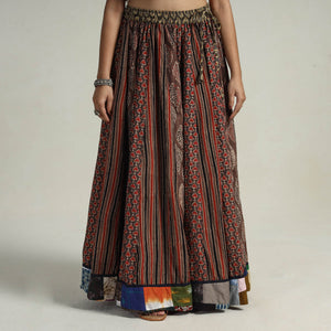 Brown - Kutch Block Printed 24 Kali Cotton Long Skirt 19