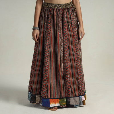 Brown - Kutch Block Printed 24 Kali Cotton Long Skirt 19