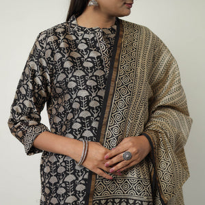 Black - Chanderi Silk Hand Block Bagru Print Kurta Set 07