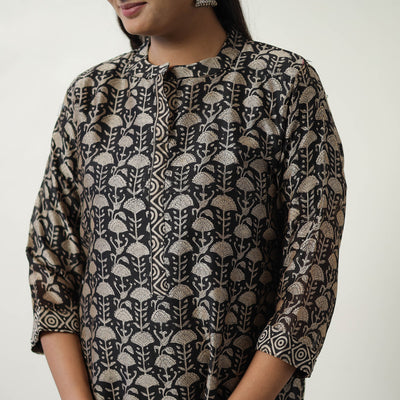 Black - Chanderi Silk Hand Block Bagru Print Kurta Set 07