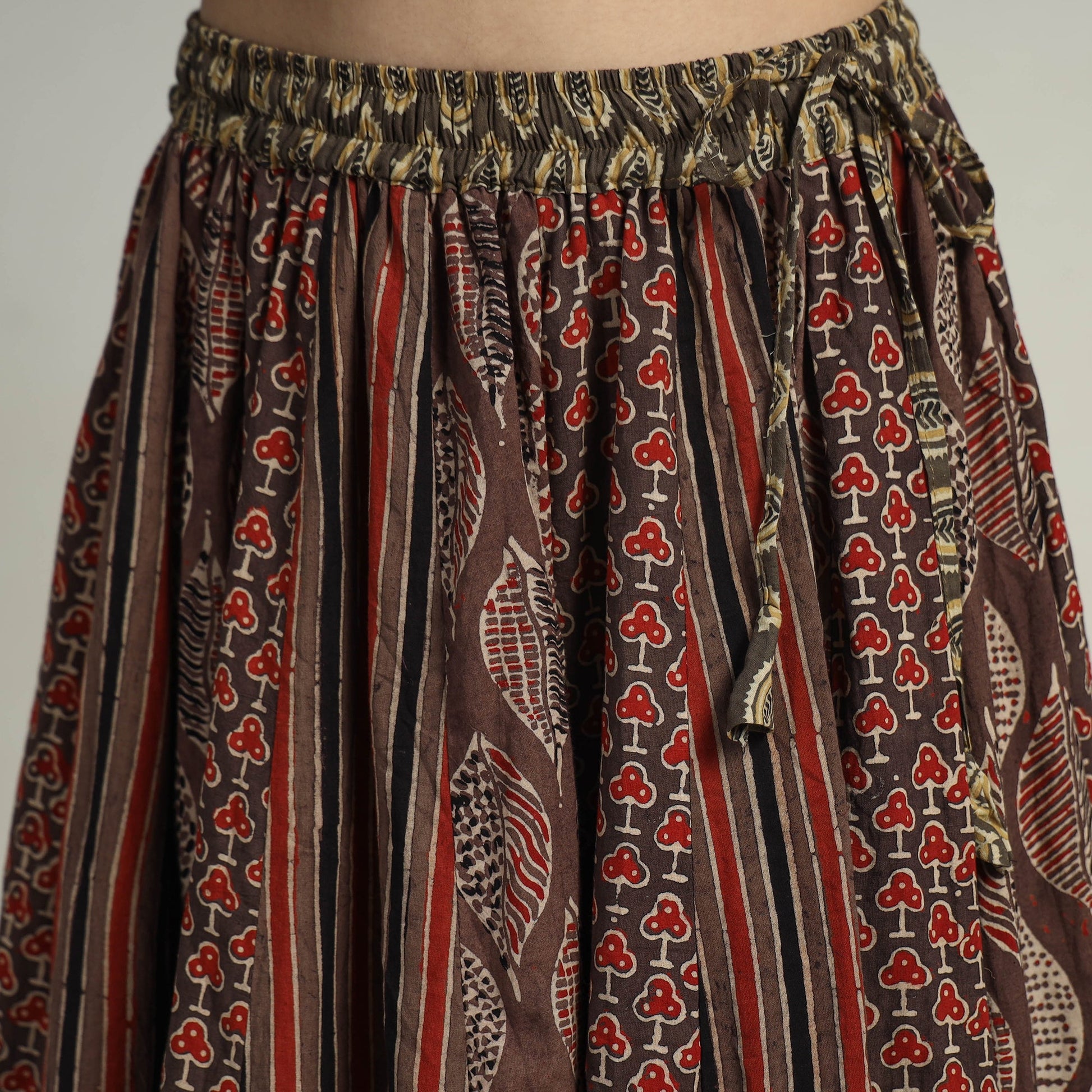 Brown - Kutch Block Printed 24 Kali Cotton Long Skirt 19