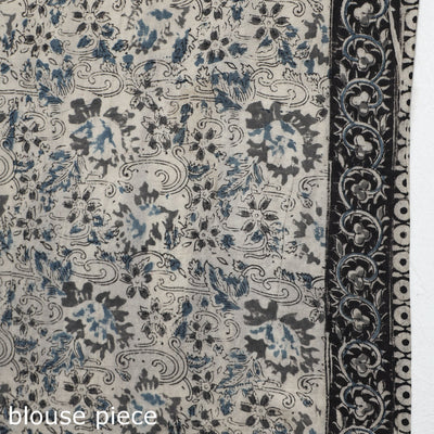 Black - Pedana Block Print Cotton Kalamkari Saree