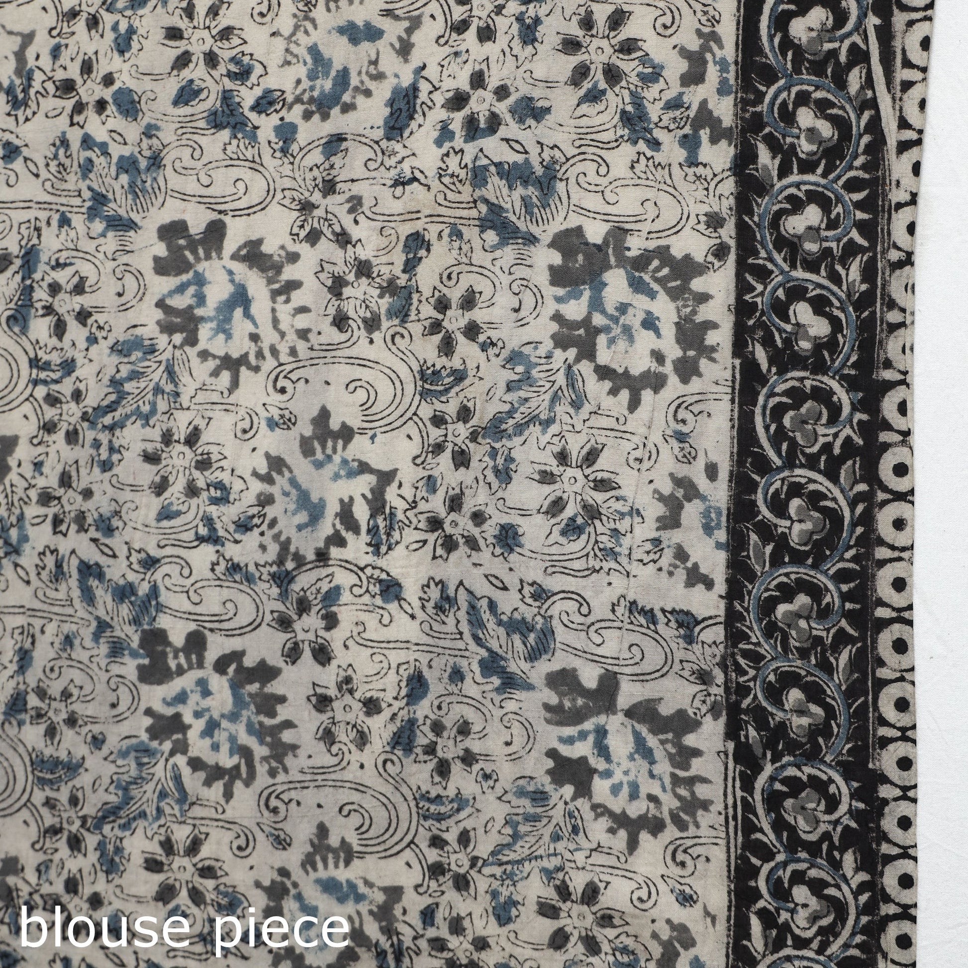 Black - Pedana Block Print Cotton Kalamkari Saree