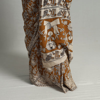 Brown - Kalamkari Print Cotton Saree with Blouse 16