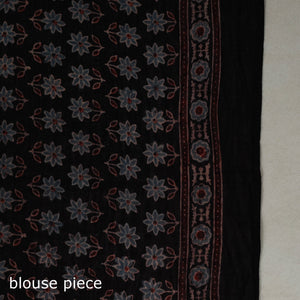 Black - Mul Cotton Block Print Ajrakh Saree 07