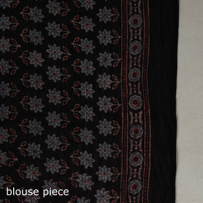 Black - Mul Cotton Block Print Ajrakh Saree 07
