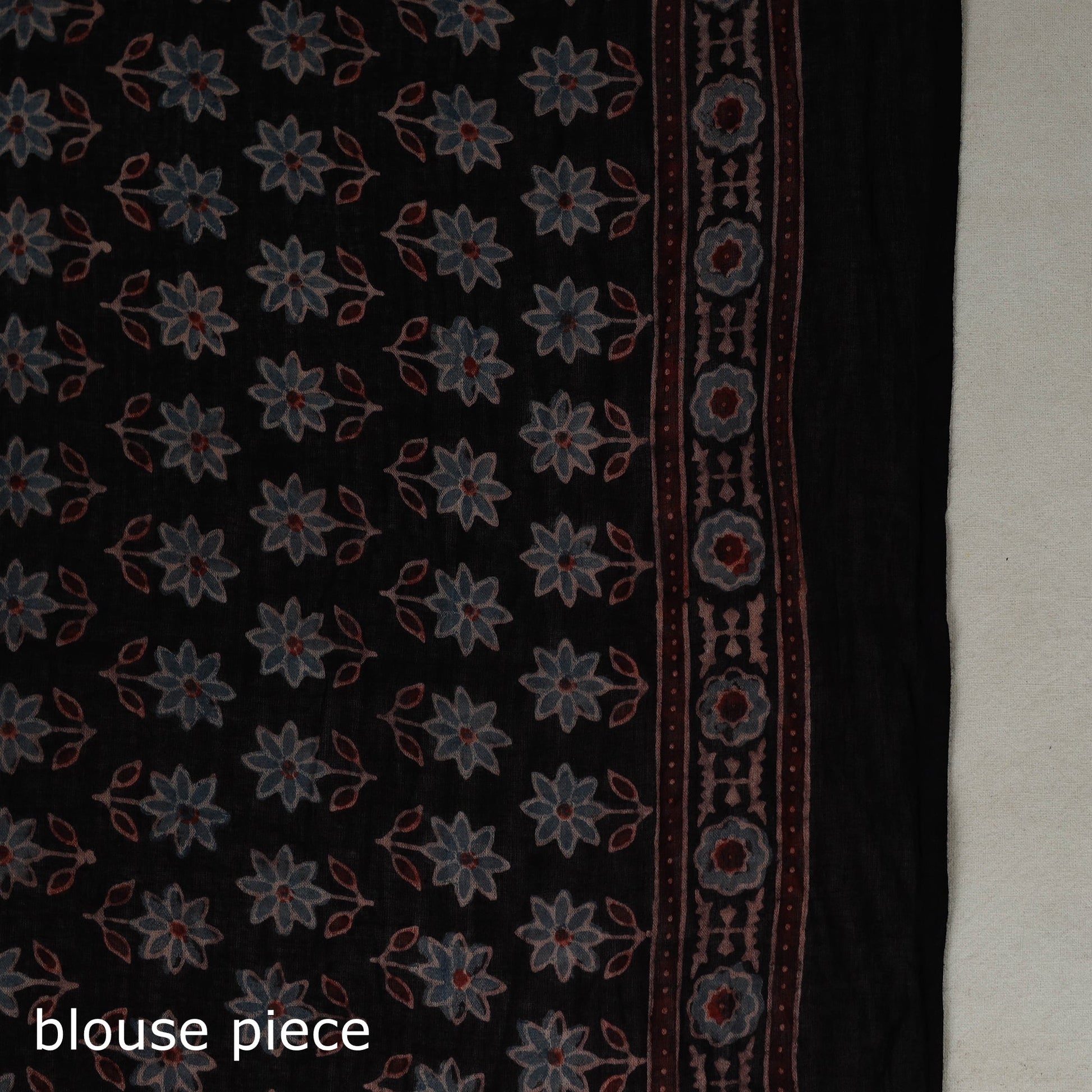 Black - Mul Cotton Block Print Ajrakh Saree 07