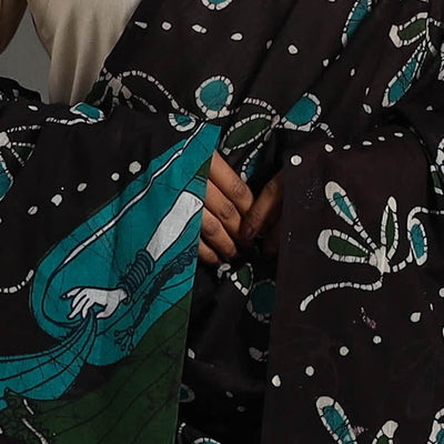 Black - Cotton Hand Batik Print Dupatta 46