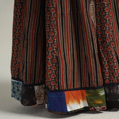 Brown - Kutch Block Printed 24 Kali Cotton Long Skirt 19