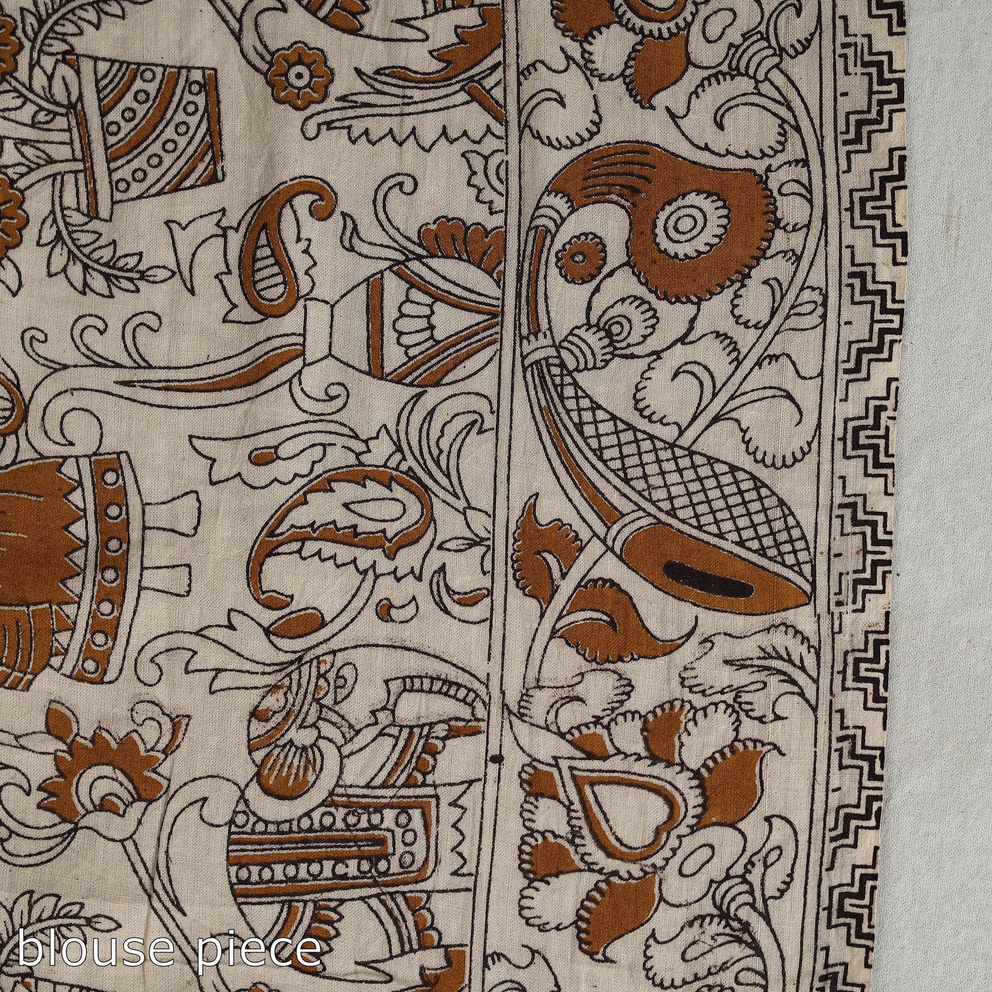 Brown - Kalamkari Print Cotton Saree with Blouse 16