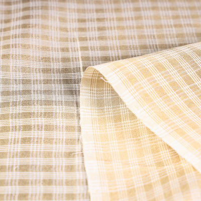 Beige Vidarbha Tussar Silk Checks Handloom Fabric
