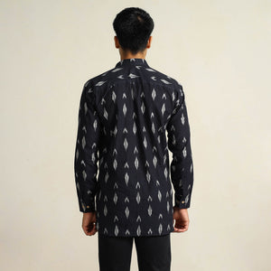 Black - Pochampally Ikat Weave Cotton Men Full Sleeve Shirt 30