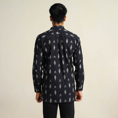 Black - Pochampally Ikat Weave Cotton Men Full Sleeve Shirt 30