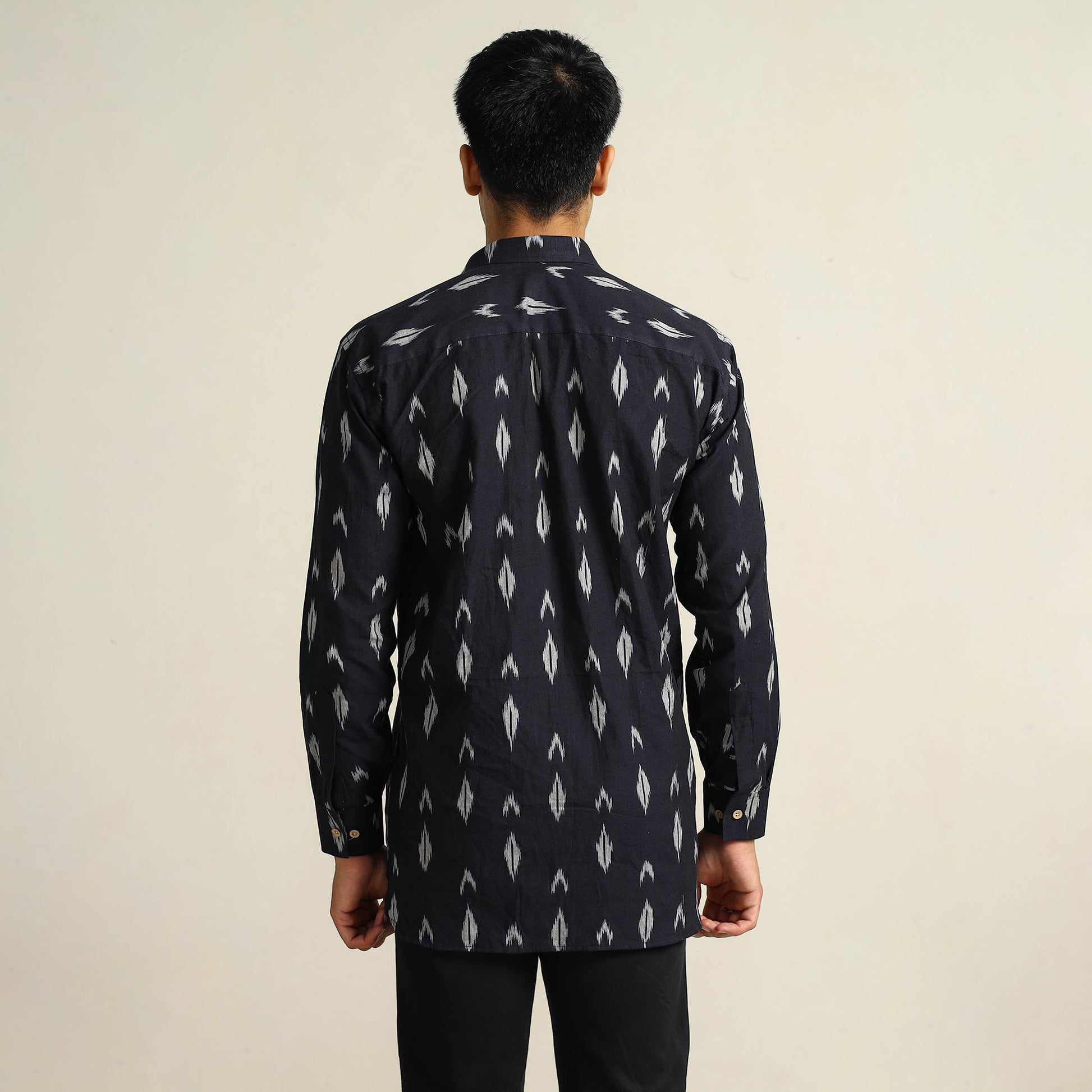 Black - Pochampally Ikat Weave Cotton Men Full Sleeve Shirt 30