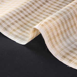 Beige Vidarbha Tussar Silk Checks Handloom Fabric