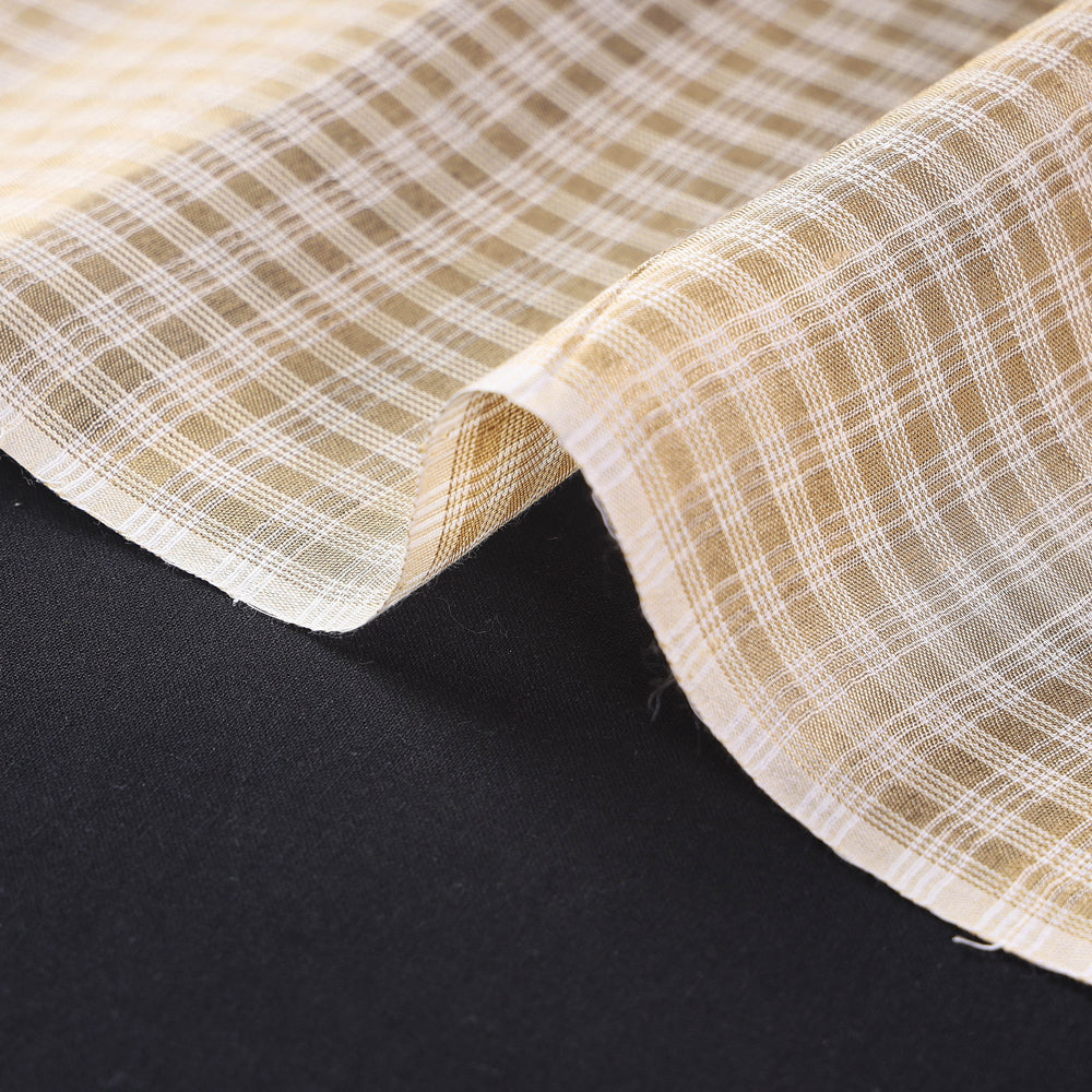 Beige Vidarbha Tussar Silk Checks Handloom Fabric
