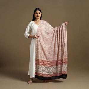 Beige - Block Print Mul Cotton Bagru Dupatta 10