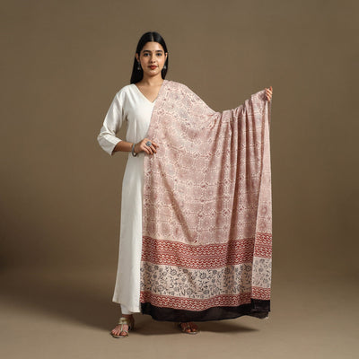 Beige - Block Print Mul Cotton Bagru Dupatta 10