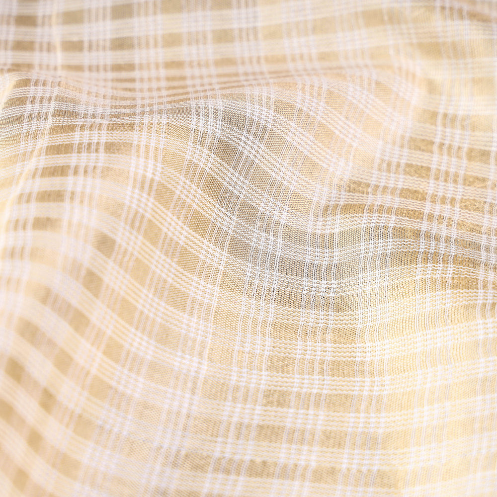 Beige Vidarbha Tussar Silk Checks Handloom Fabric