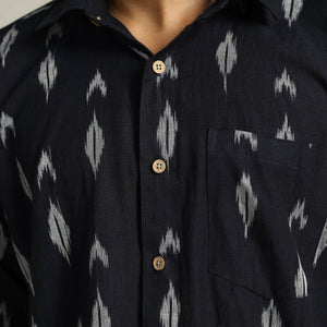 Black - Pochampally Ikat Weave Cotton Men Full Sleeve Shirt 30