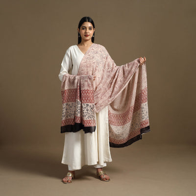 Beige - Block Print Mul Cotton Bagru Dupatta 10