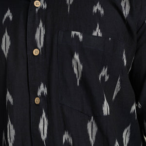 Black - Pochampally Ikat Weave Cotton Men Full Sleeve Shirt 30
