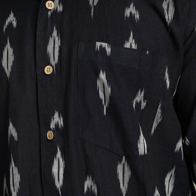 Black - Pochampally Ikat Weave Cotton Men Full Sleeve Shirt 30