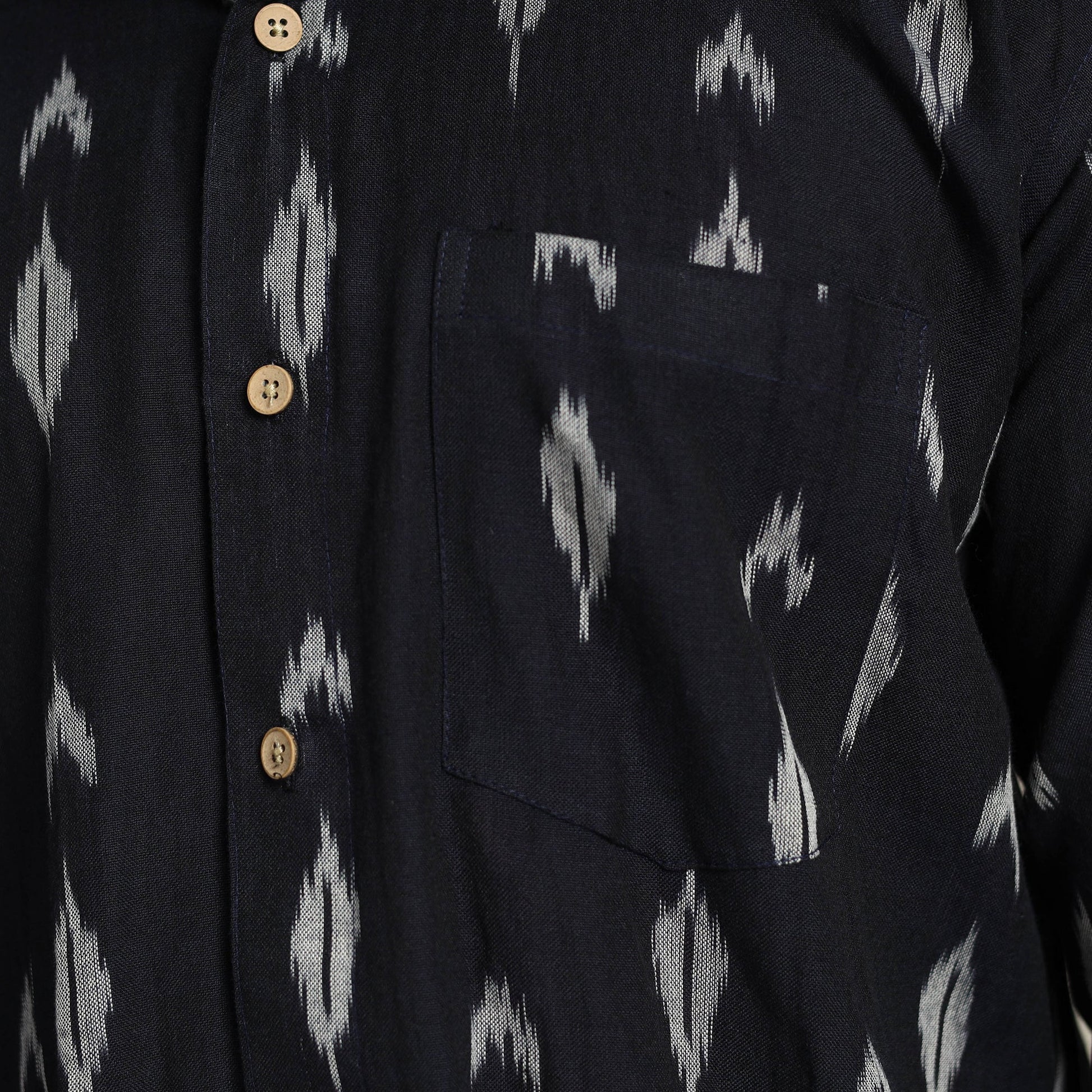 Black - Pochampally Ikat Weave Cotton Men Full Sleeve Shirt 30
