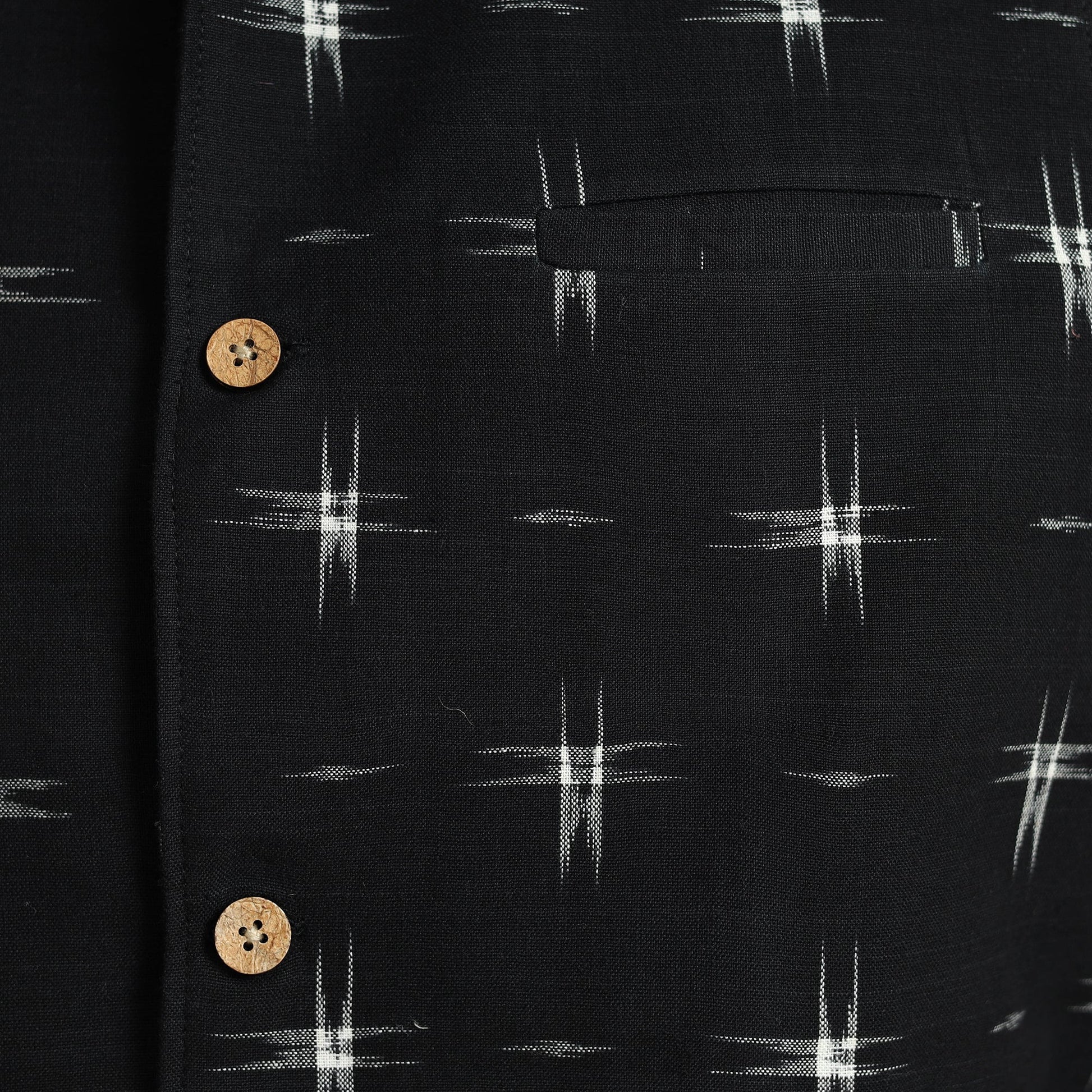 Black - Pochampally Double Ikat Handloom Cotton Men Nehru Jacket 04