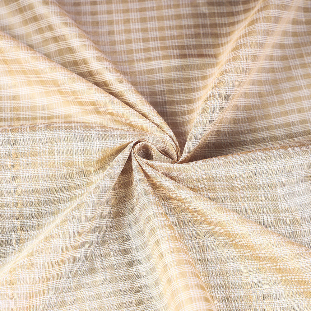 Beige Vidarbha Tussar Silk Checks Handloom Fabric