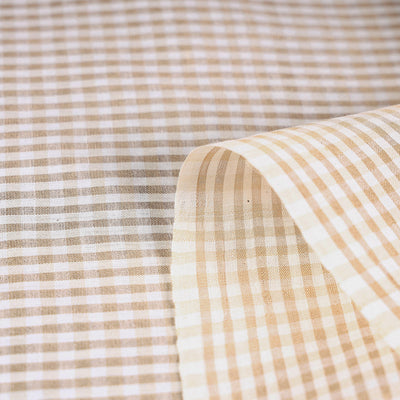 Beige Vidarbha Tussar Silk Checks Handloom Fabric