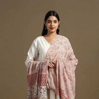 Beige - Block Print Mul Cotton Bagru Dupatta 10