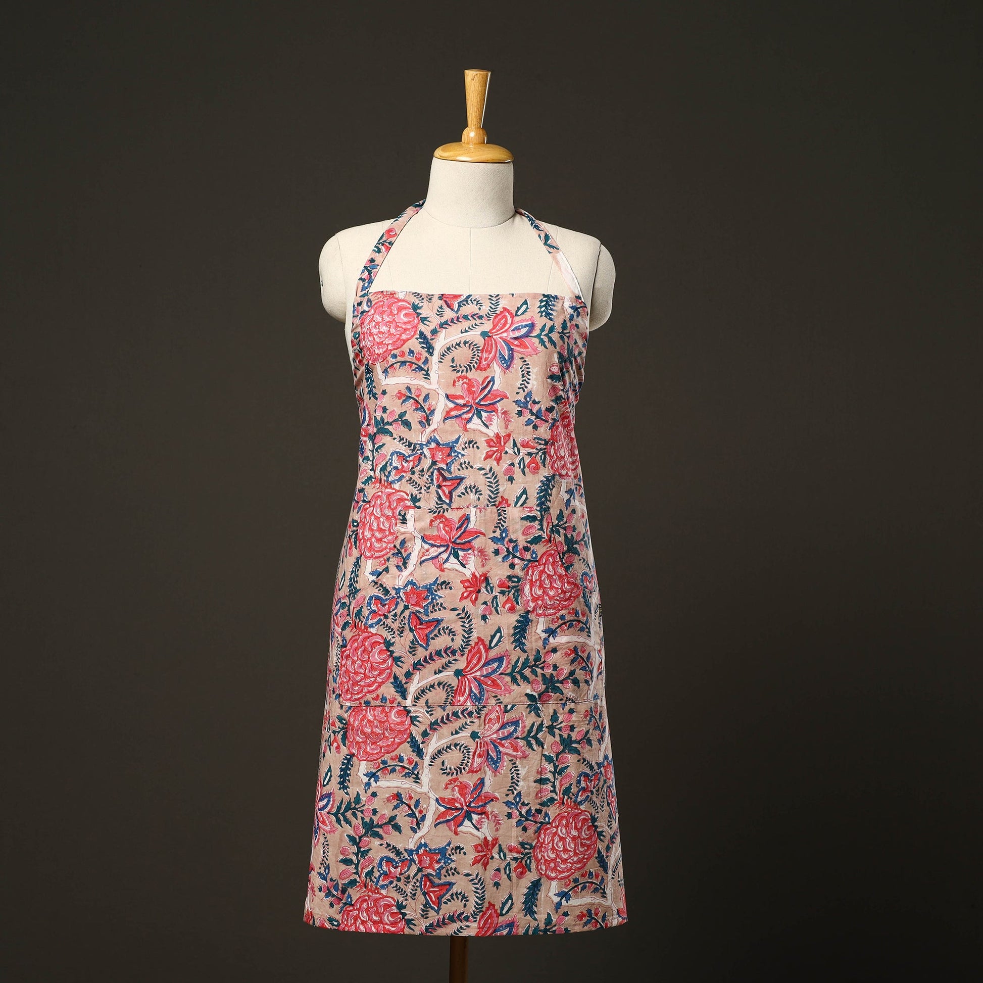 Beige - Sanganeri Block Print Cotton Apron with Pocket 10