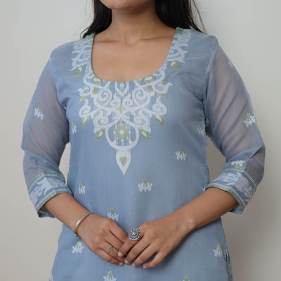 Bengal Jamdani Silk Cotton Kurta with Dupatta Set 02