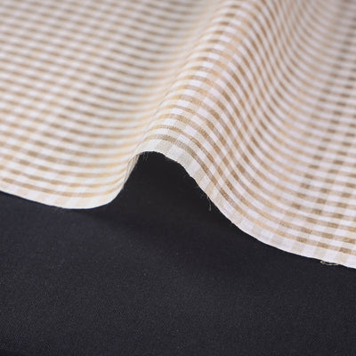Beige Vidarbha Tussar Silk Checks Handloom Fabric