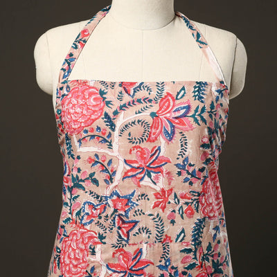 Beige - Sanganeri Block Print Cotton Apron with Pocket 10