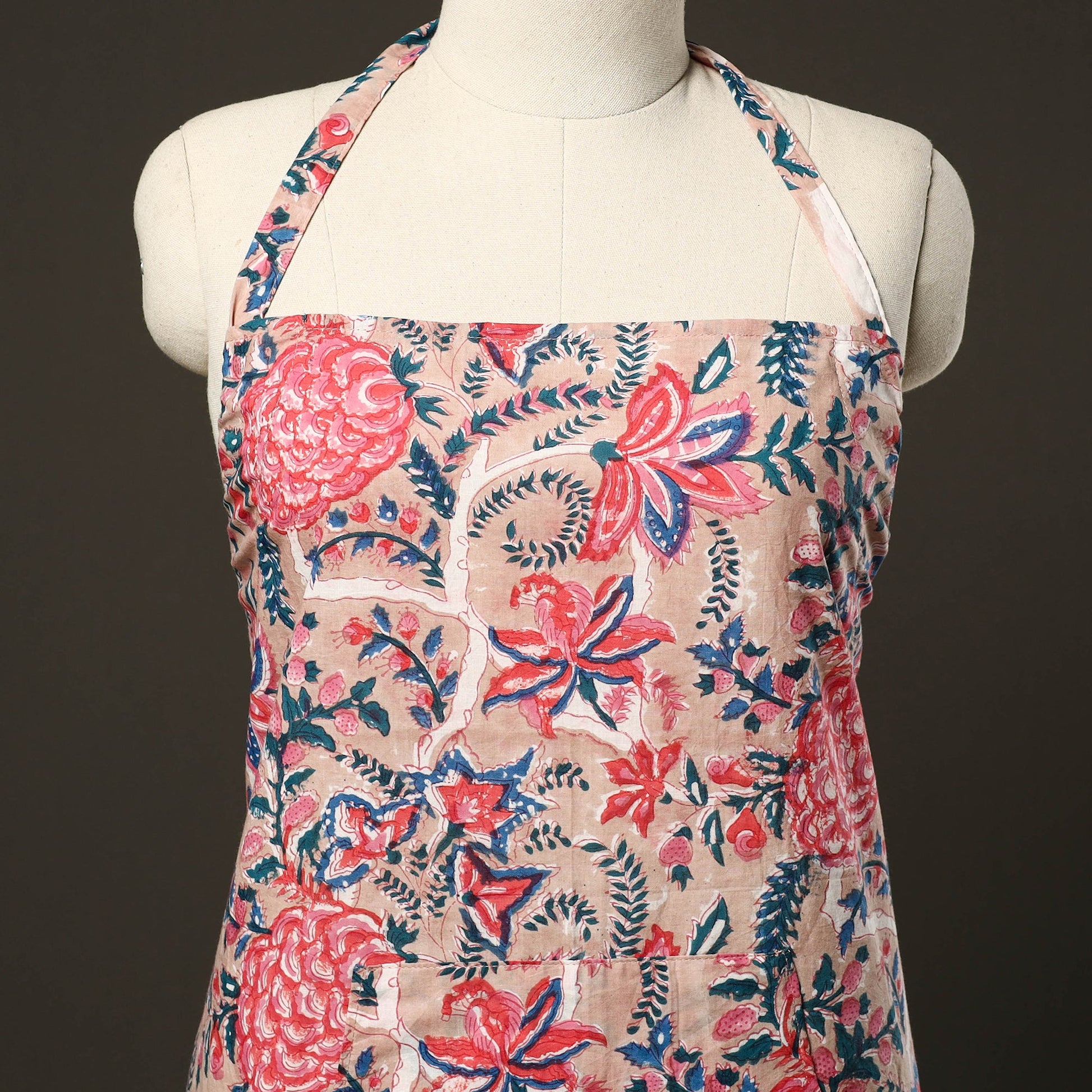 Beige - Sanganeri Block Print Cotton Apron with Pocket 10