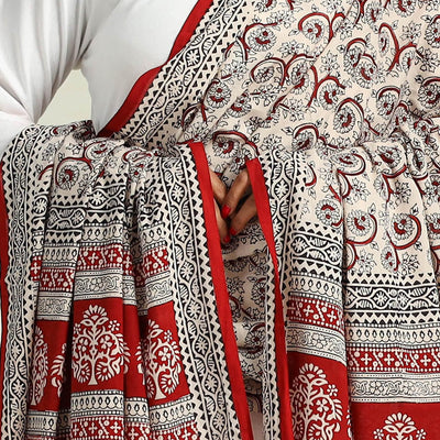 Beige - Hand Block Print Cotton Bagh Dupatta 23