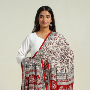 Beige - Hand Block Print Cotton Bagh Dupatta 23