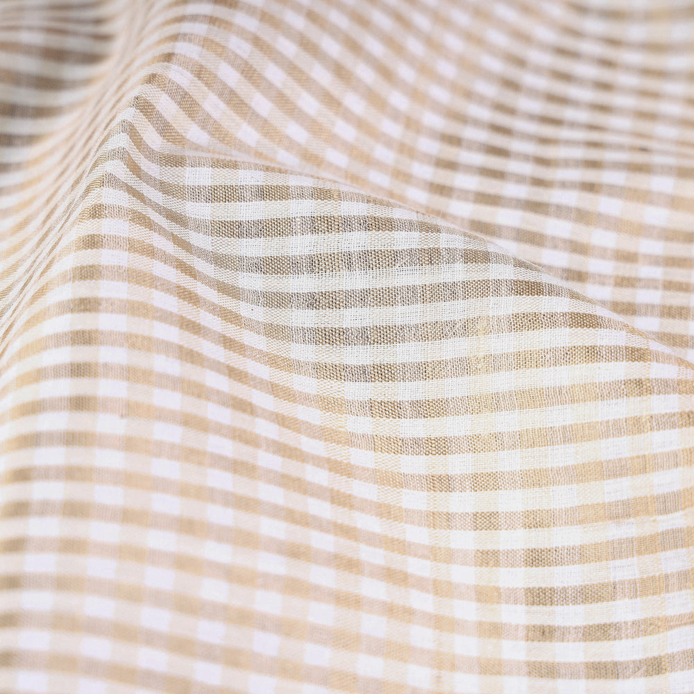 Beige Vidarbha Tussar Silk Checks Handloom Fabric
