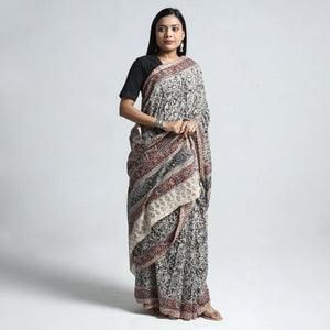 Black - Pedana Block Print Cotton Kalamkari Saree