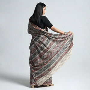 Black - Pedana Block Print Cotton Kalamkari Saree