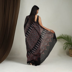 Black - Mul Cotton Block Print Ajrakh Saree 09