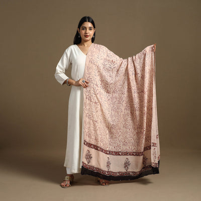 Beige - Block Print Mul Cotton Bagru Dupatta 12