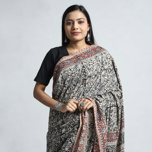 Black - Pedana Block Print Cotton Kalamkari Saree