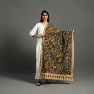 Brown - Mangalagiri Cotton Handpainted Pen Work Kalamkari Dupatta 11
