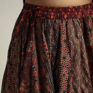 Brown - Ajrakh Block Printed 24 Kali Patchwork Cotton Long Skirt 06