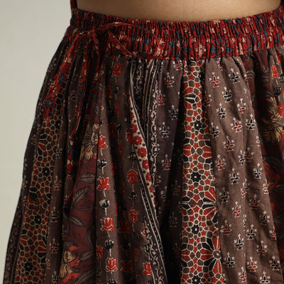 Brown - Ajrakh Block Printed 24 Kali Patchwork Cotton Long Skirt 06