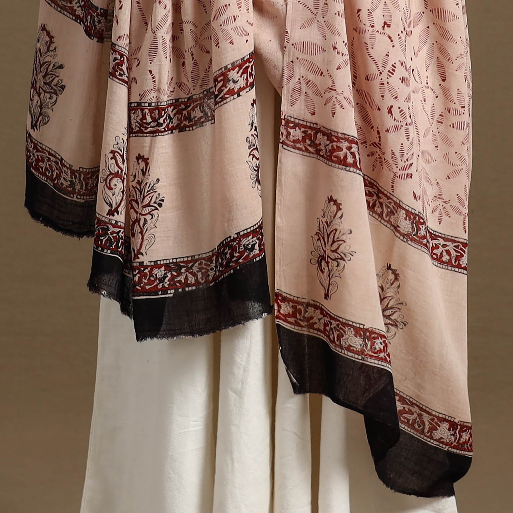 Beige - Block Print Mul Cotton Bagru Dupatta 12